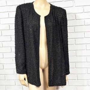 Sparkling‎ Black Beaded Open Front Evening Jacket Cardigan Glamorous Occasion